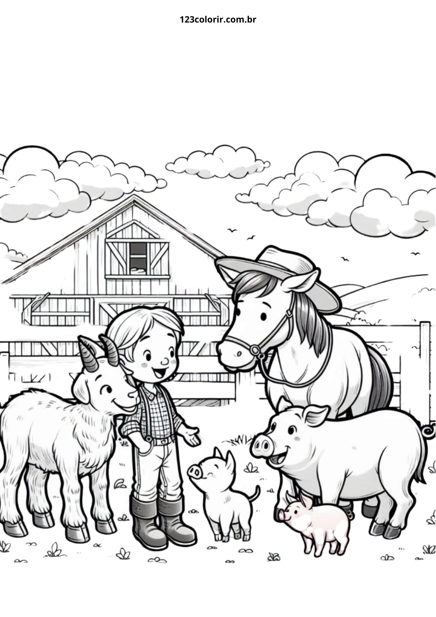 Desenhos Para Colorir De Cena De Fazenda Preto Branco Verão Primavera